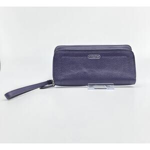 Coach Large Double Zip Wristlet Wallet – Rich Purple Leather – Wrist Strap
